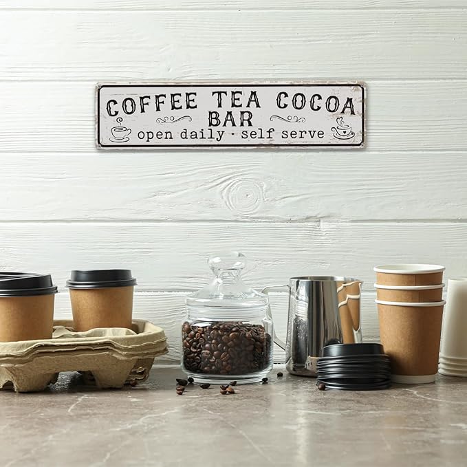 Coffee Signs for Wall, Coffee Tea Cocoa Bar Sign, Retro Metal Tin Sign - Image 4