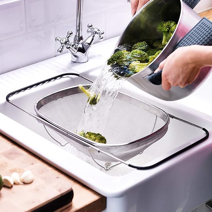 Over The Sink Stainless Steel Oval Colander - Image 6