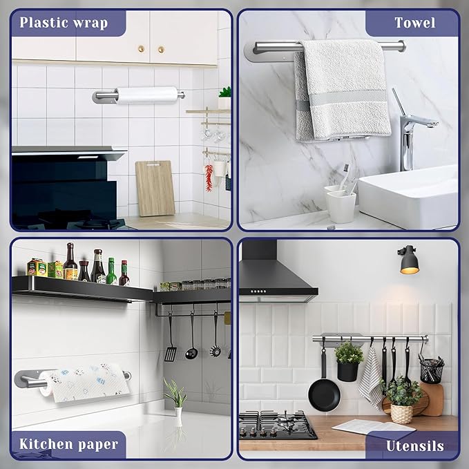 Paper Towel Holder, Self Adhesive or Drilling Paper Towel Holder Under Cabinet - Image 2