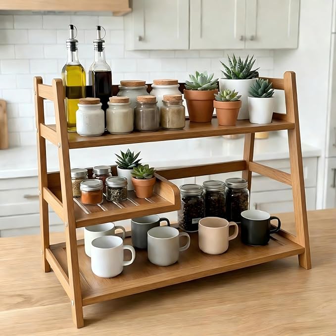 3 Tier Bamboo Matcha Station, coffee station organizer Shelf - Image 4