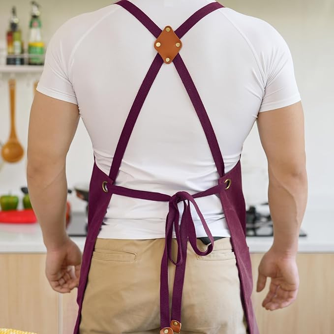 Aoomzoon Canvas Aprons for Men Chef Apron, Work Apron - 16oz Heavy Duty Cross - Image 4
