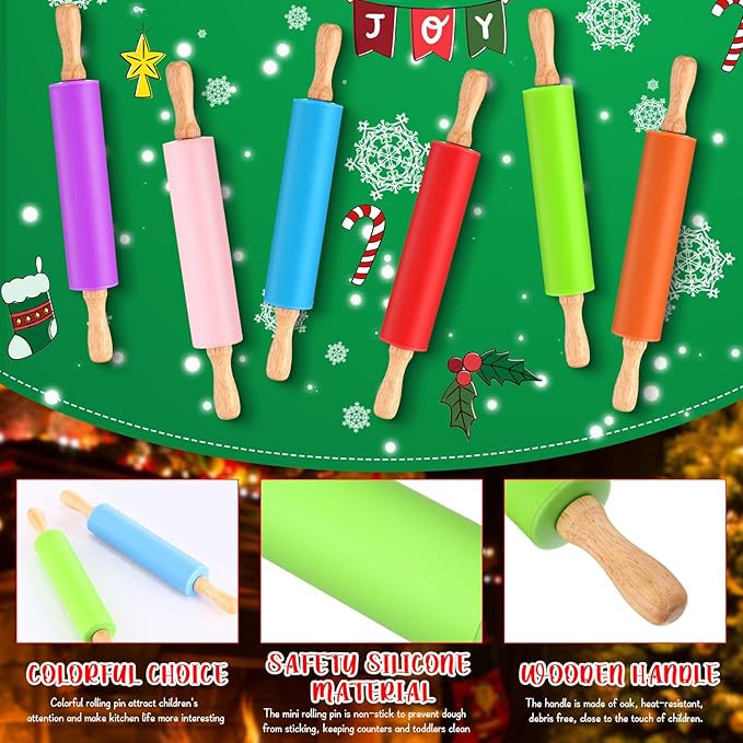 Dandat 6 Pcs Small Rolling Pin Kids 12 Inch Mini Silicone Rolling Pin - Image 3