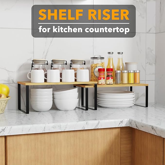 SpaceAid Cabinet Shelf Organizers 2 Pack, Kitchen Counter Rack Shelves Riser - Image 4