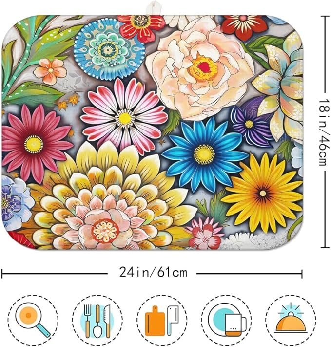 Spring Floral Large Dish Drying Mats, Reversible Dish Drying Pads - Image 7