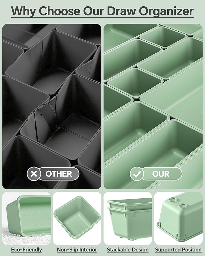 KEMETHY 25 PCS Plastic Drawer Organizers Set, 4 Sizes Vanity Organizer - Image 5