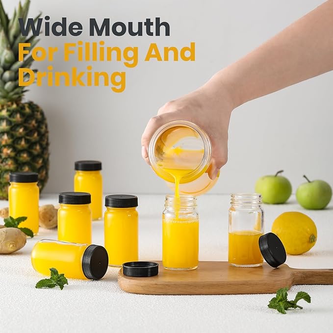 LANDNEOO 15 Pack 2 oz Glass Shot Mini Bottles w/Black Lids & 15 Labels - Image 4