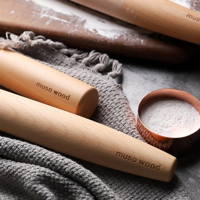 Muso Wood French Rolling Pin and Silicone Baking Mat Set, 15.75 Inch Beech Wood - Image 6