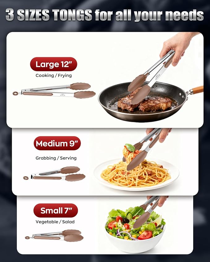 600ºF Heat Resistant Kitchen Tongs, Premium Locking Cooking Tongs - Image 8