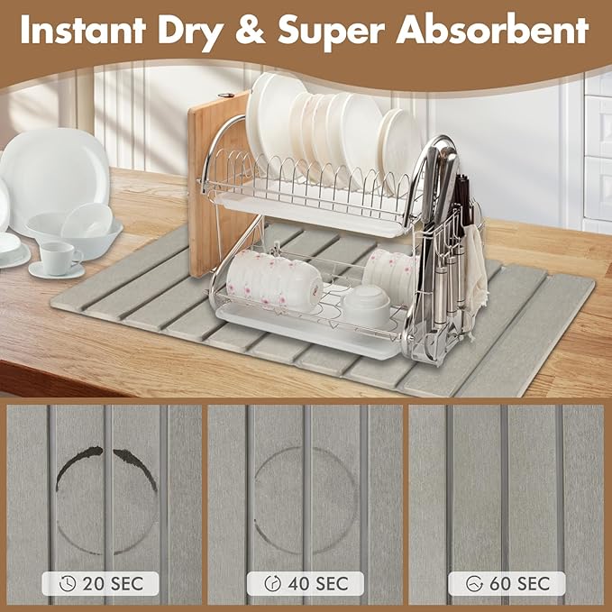 Large Stone Dish Drying Mat for Kitchen Counter, Eco-friendly, Instant Drying - Image 5