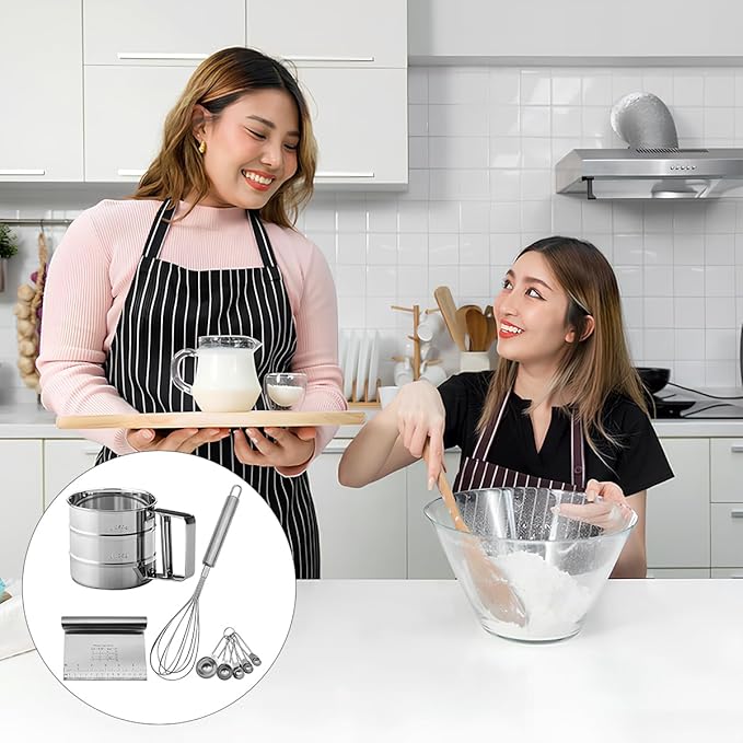 Silver Flour Sifter Baking Tool Set, DLAND Stainless Steel 4-Piece Kit - Image 9