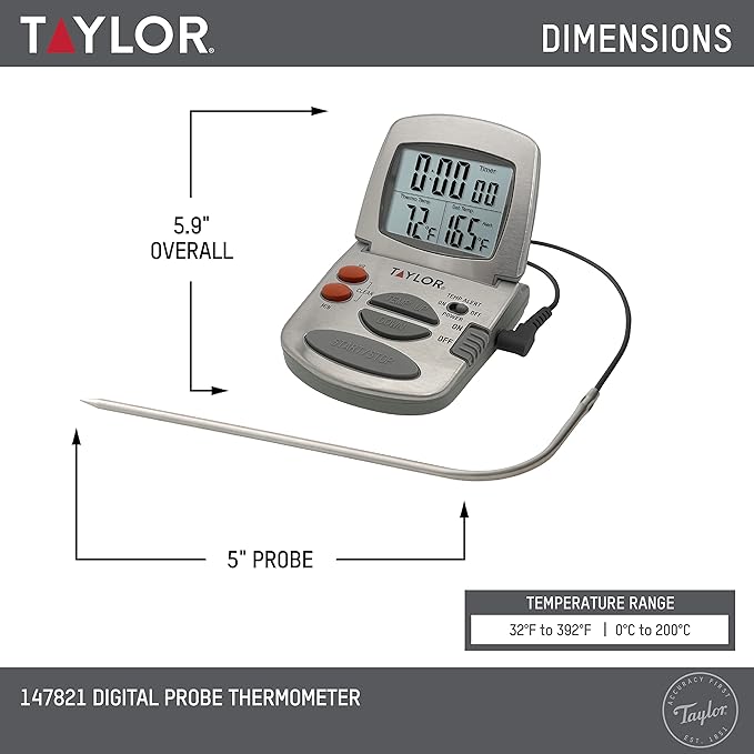 Taylor Programmable Instant-Read Wired Probe Digital Meat Thermometer, - Image 2