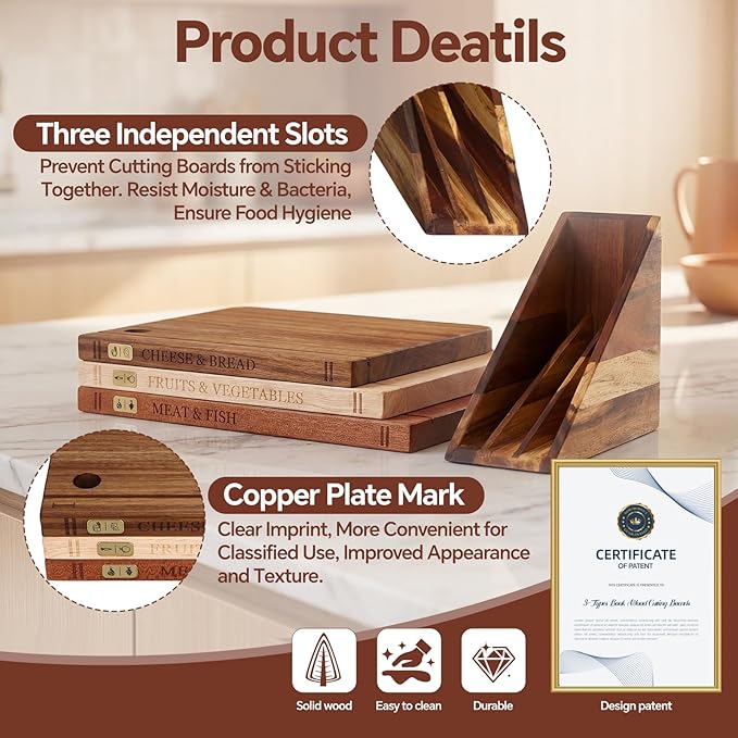 Book Cutting Board Set with Separated Stand, 3 Piece Wood Cutting Boards That - Image 3