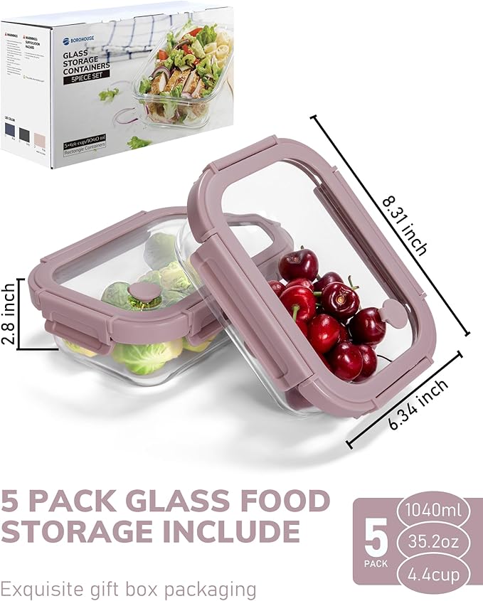 5-Pack Borosilicate Glass Containers - Image 2