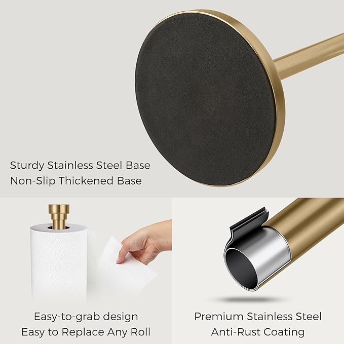 Warm Gold Paper Towel Holder Countertop, Freestanding Paper Towel Stand - Image 6
