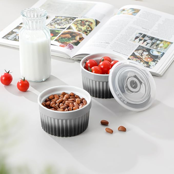 vancasso 6 oz Ramekins with Lid, Porcelain Creme Brulee Souffle Dishes - Image 8