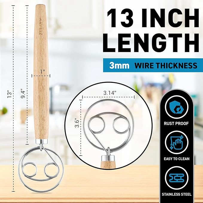 Zulay Kitchen Double-Eye 13" Danish Dough Whisk - Image 2