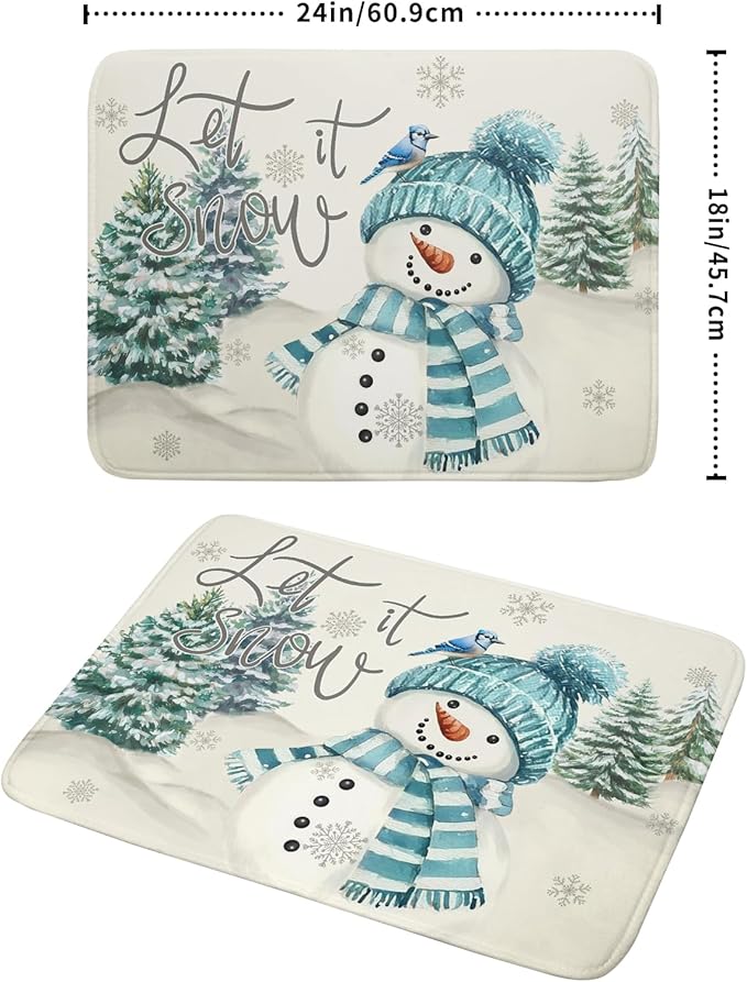 Giwawa Blue Snowman Dish Drying Mat Xmas Trees Bird Winter Snowy Scene Dish - Image 2