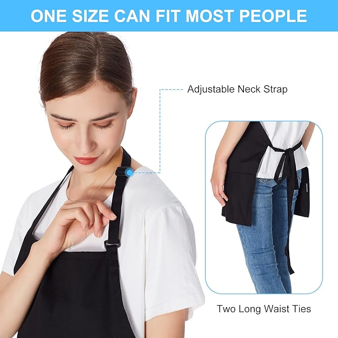 Jubatus 2 Pack 3 Pockets 100% Cotton Adjustable Bib Apron Chef Kitchen Cooking - Image 5