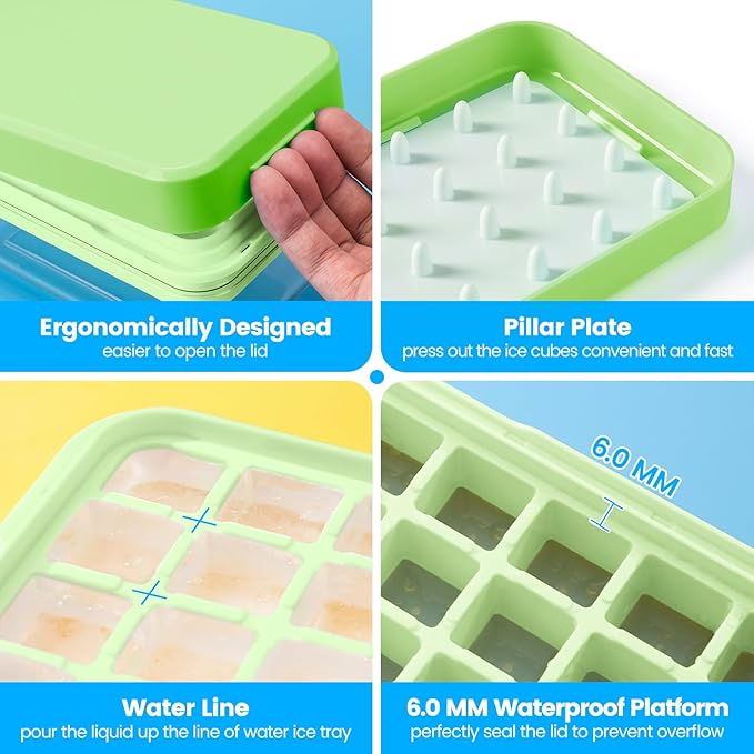 PHINOX Ice Cube Tray with Lid and Bin, 3 Pack Plastic Ice Cube Tray Molds - Image 6