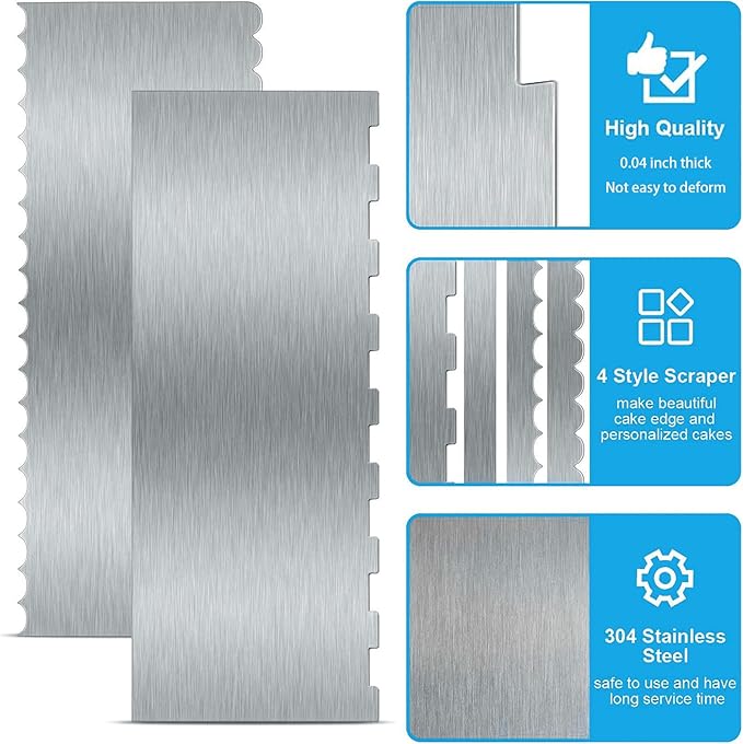 2 Pieces 8.7 Inche Stainless Steel Cake Scraper Double Sided Patterned Edge - Image 4