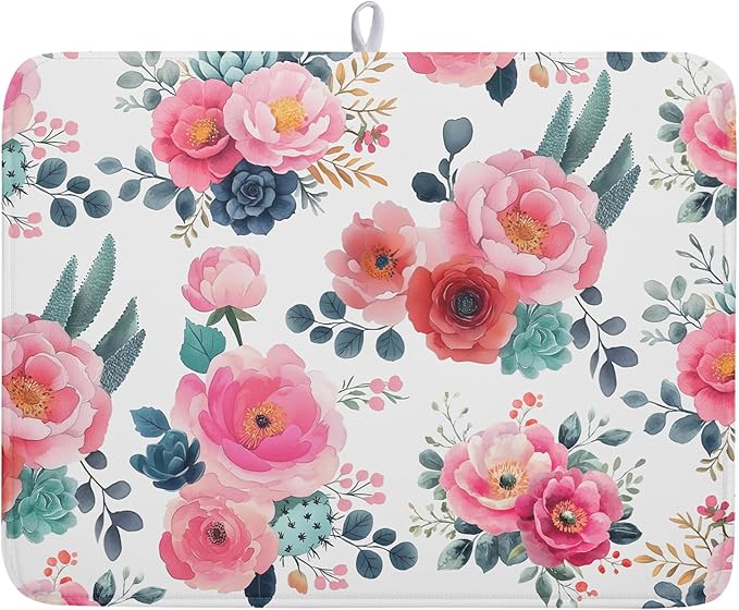 Spring Floral Dish Drying Mat for Kitchen Counter Spring Summer Flowers Kitchen by Kawani