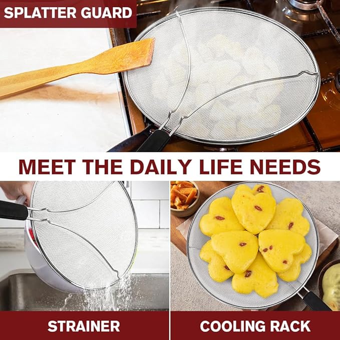 Splatter Screen for Frying Pan & Food Strainer, 13 Inch Stainless Steel Grease - Image 6