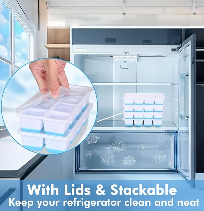 Large Ice Cube Trays with Lid, Jrisbo 2 Pack Stackable Silicone Ice Cube Molds - Image 4