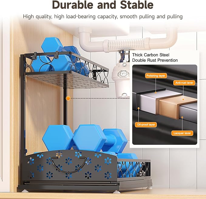 Sevenblue 2 Packs Under Sink Organizer, Height Adjustable 2 Tier Under Kitchen - Image 5