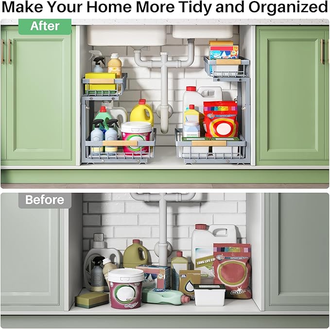 Kitstorack Under Sink Organizer, 2 Tier Under the Sink Storage, Slide out Pull - Image 8