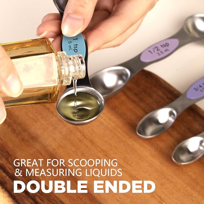 ChefAide Pack of 8 Stainless Steel Magnetic Measuring Spoons Set, Dual Sided - Image 5