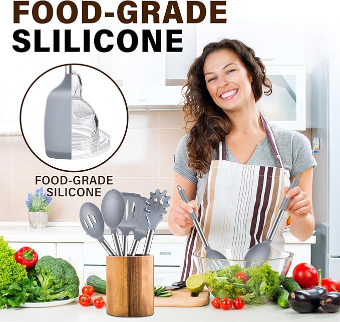 5Pcs Silicone Cooking Utensils Set, Heat Resistant Kitchen Tools Include - Image 6