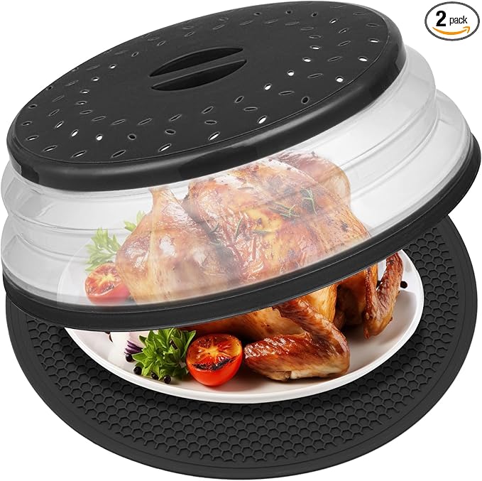 12" Microwave food Cover & Mat, Large Vented Collapsible Splatter Guard dish by MAGJIUKE