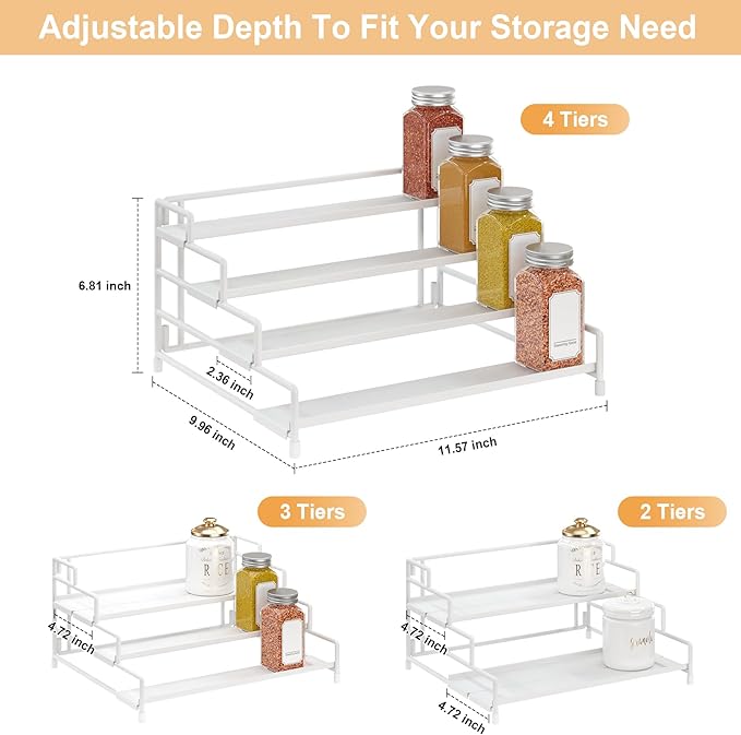 RUILALIFE 4-Tier-Spice-Rack-Organizer-for-Cabinet, Adjustable Depth Spice - Image 3
