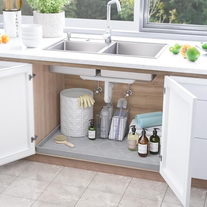 SIKADEER 37" x 22" Under Sink Mat Waterproof, Silicone Mat Kitchen Drawer Shelf - Image 2