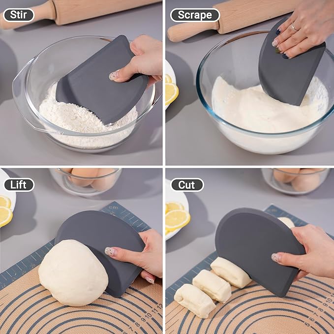Silicone Dough Scraper with Stainless Steel Sheet, Curved Edge Flexible Bowl - Image 5