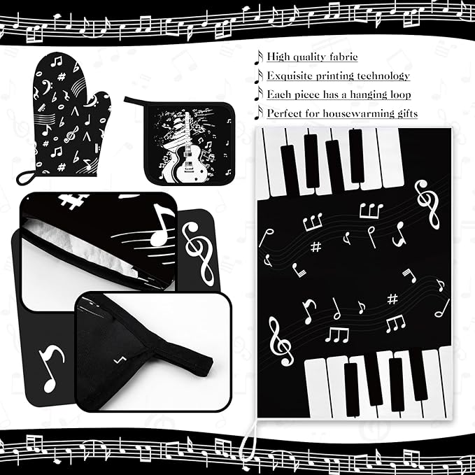 Leinuosen 8 Pcs Music Note Kitchen Decor Accessories Set Farmhouse Towels Oven - Image 5