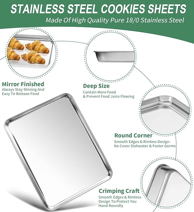 Baking Sheets Set of 2, HKJ Chef Cookie Sheets 2 Pieces & Stainless Steel - Image 3