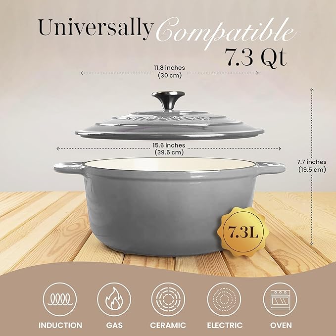 Cast Iron Dutch Oven with Lid – Non-Stick Ovenproof Enamelled Casserole Pot – - Image 2