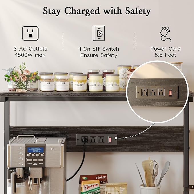 SUPERJARE Bakers Rack with Power Outlets, Microwave Stand, 39.4 X 14.3 Inch - Image 3