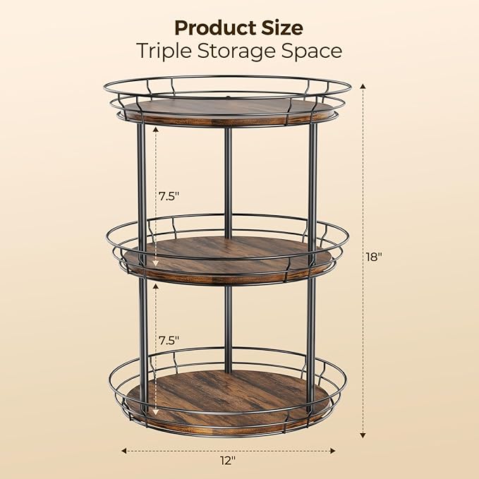 LAMU 12'' Lazy Susan Turntable Organizer, 3 Tier Round Rotating Spice Rack - Image 6