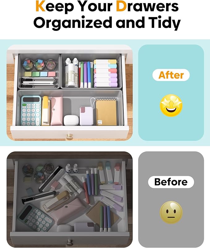 10 Pack Large Size Plastic Drawer Organizers Set, 3 Sizes Desk Drawer Organizer - Image 4