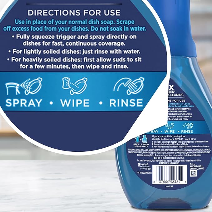 Dawn Powerwash Spray Refill Dish Soap, 4 Pack 16 Fl Oz Dawn Platinum Fresh Scent Dishwashing Liquid, Heavy Duty Power Wash Refills Bundle with Scotch-Brite Heavy Duty Scrub Sponge