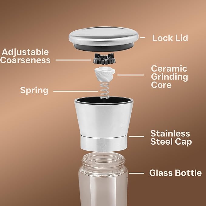 Premium Stainless Steel Sea Salt and Pepper Grinder Set of 2 - Image 2
