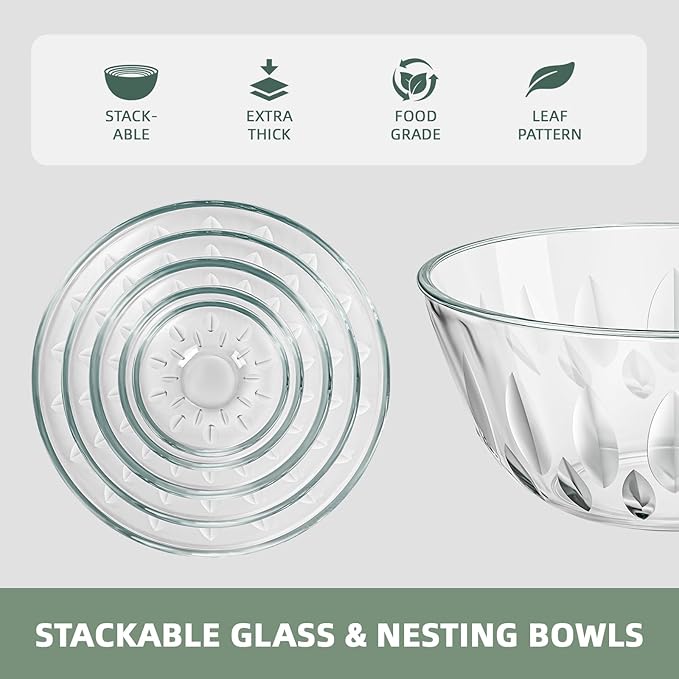 WhiteRhino Glass Bowls with Lids Set of 5（4.68QT, Glass Mxing Bowls with Lids - Image 4