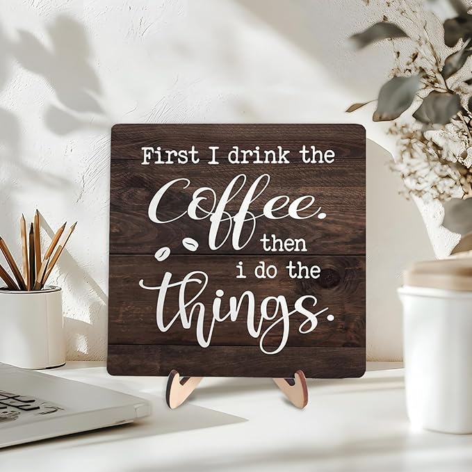 Vintage Coffee Bar Sign Plaque, Rustic Wooden Tabletop Plaque - Image 3