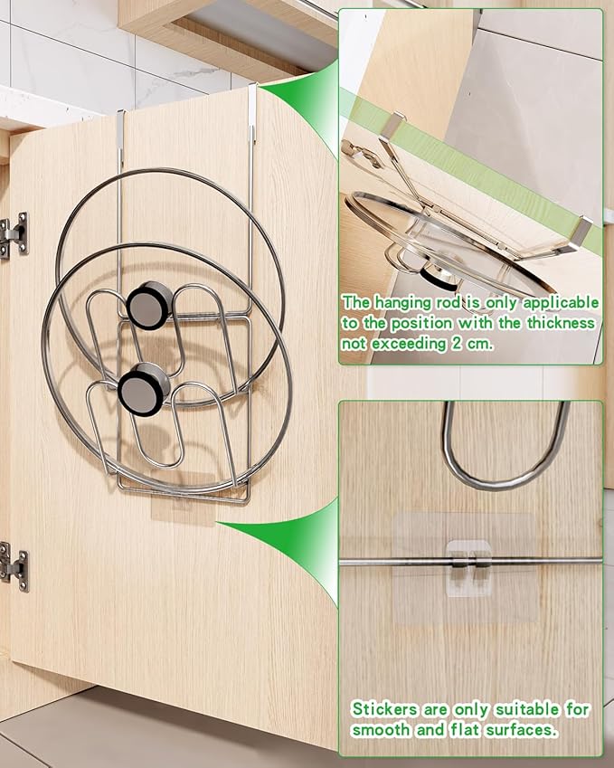 Over Cabinet Door Pot Lid Organizer, 2-Tier Stainless Steel Pan Cover Rack - Image 4