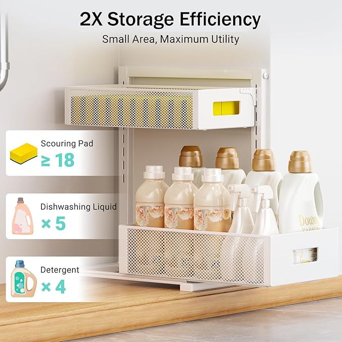 Petiza Under Sink Organizer Adjustable Height 2 Tier Bathroom Organizer Pull - Image 6