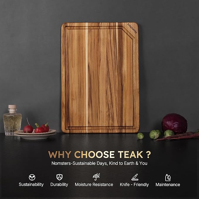 17'' Teak Wood Cutting Board for Kitchen Non Slip Charcuterie Board Serving - Image 3