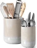 LE TAUCI Utensil Holder for Kitchen Counter, 7.3"+5.4" Fluted Ceramic Utensil by LETAUCI