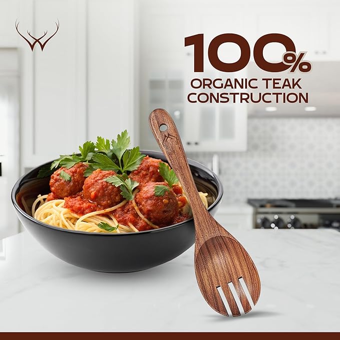 8 Pcs Teak Wooden Utensil Set – Premium Wooden Cooking Utensils Set, Natural - Image 8